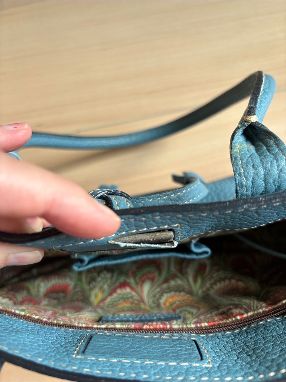 Dooney & Bourke Blue Pebbled Leather Mini Tassel Handbag Purse - Picture 9 of 11